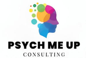 Psych Me Up Consulting Logo: Natalie Gurnett, mindset performance coaching for academics and athletics-image of multicolored brain with text