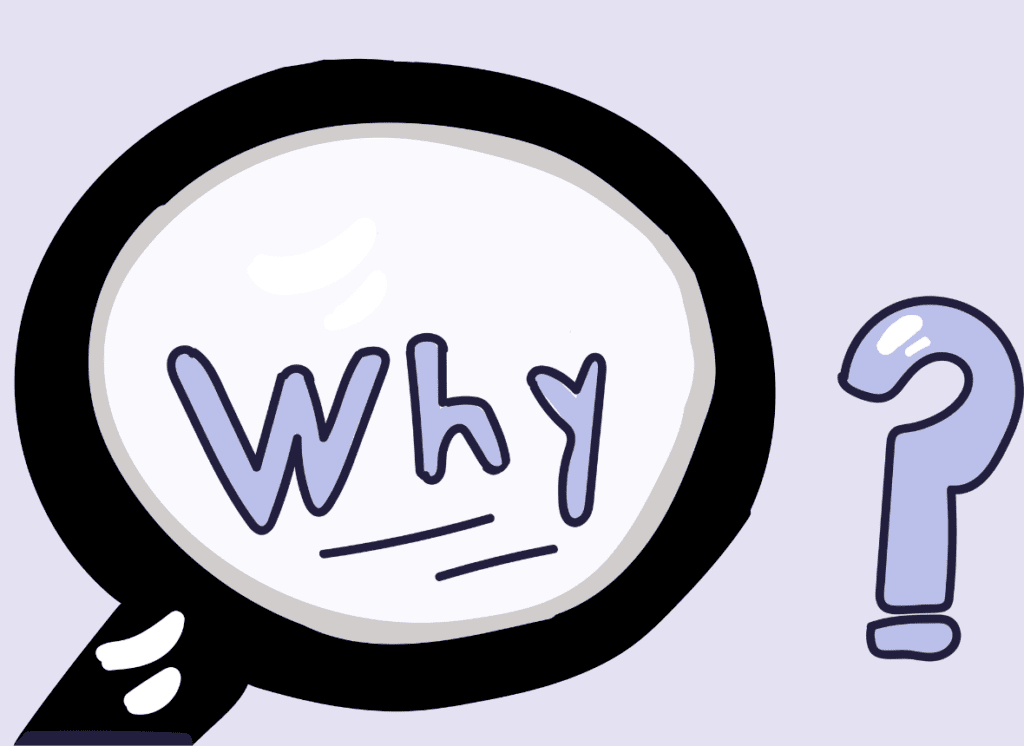 Magnifying glass with question mark over the word 'why' to show looking at the reason for doing the educational website