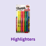 School supply, classroom supply, or office supply: highlighters. Image of package of Sharpie multi-colored highlighters.