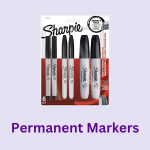 School supply, classroom supply, or office supply: permanent markers. Image of package of Sharpie permanent black markers.