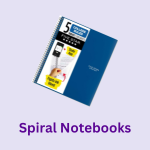 School supply, classroom supply, or office supply: spiral notebooks. Image of blue spiral notebook.