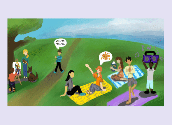 MI Theory: People in a park showing all of the MI Intelligences