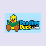 Reading Duck.com: Image shows a yellow duck sitting and reading a green book