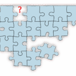 Assessment - Other Factors: Image of a set of blue puzzle pieces, mostly fit together with one missing and a red question mark, signifying an assessment involving other factors related to learning